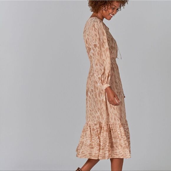 Tucker Juliette Dress Ivory Safari in Crepe de Chine Silk Midi Ruffles - Picture 2 of 3